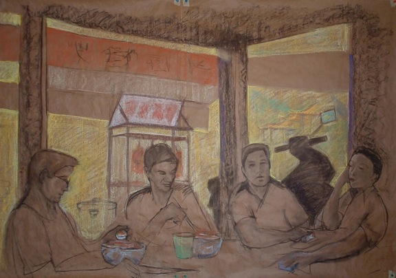Breakfast Restaurant 1 - 36x48" - Pastel, chalk and charcoal on paper